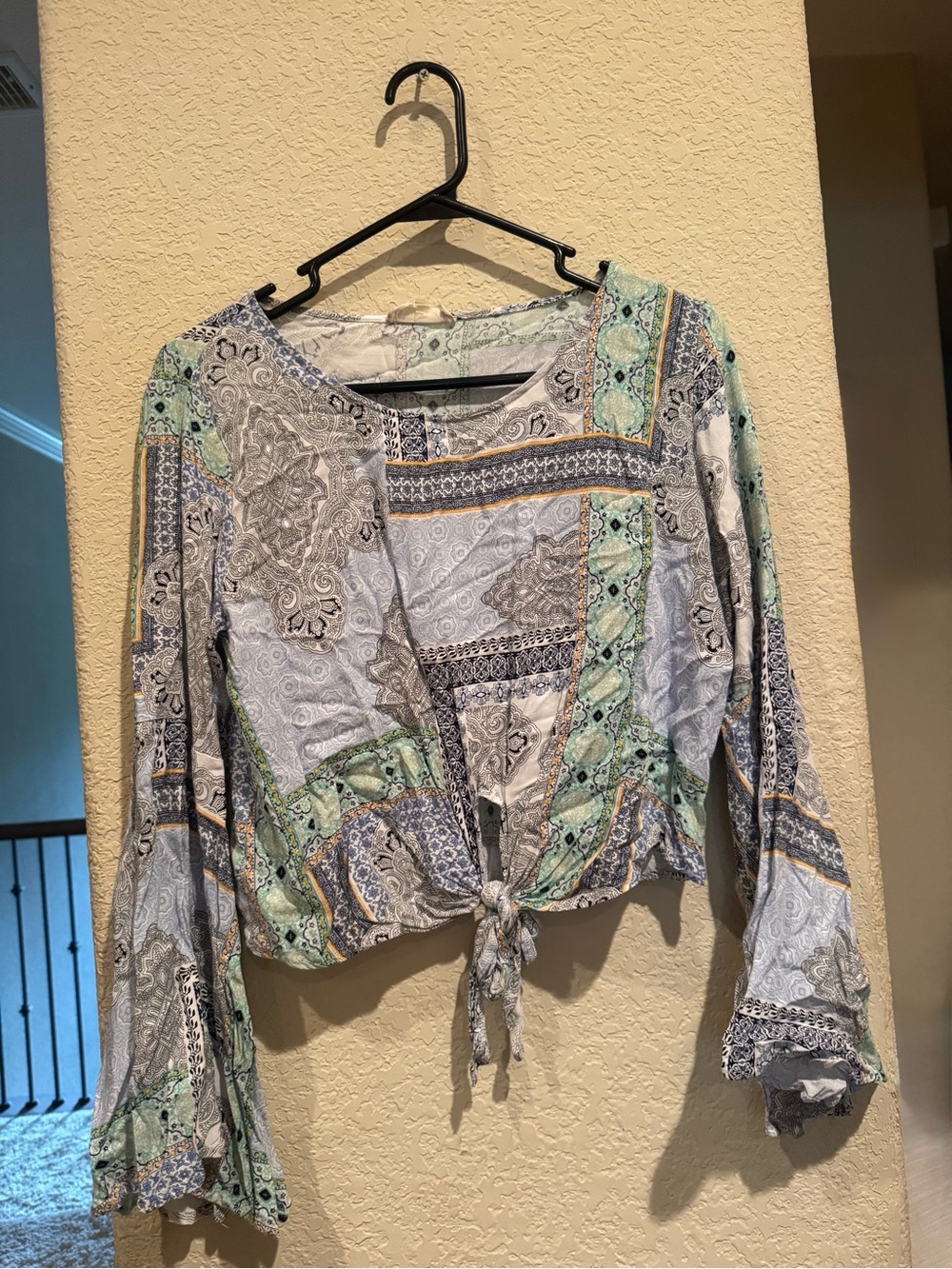 Altar’d State Tie-Front Patchwork Print Women's Top